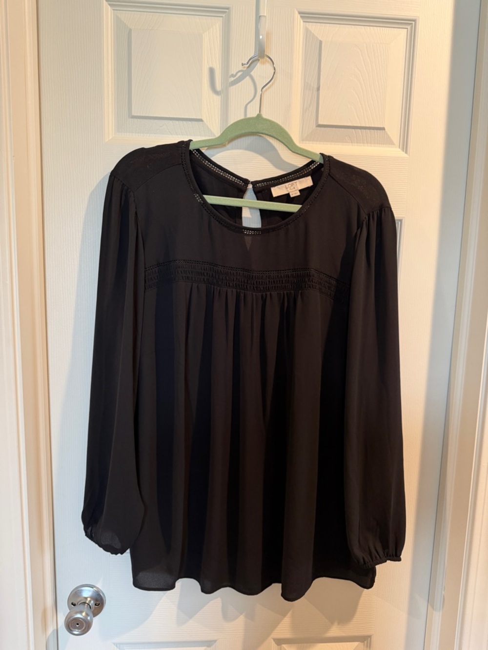 LOFT Black Long-Sleeve Yoke Blouse